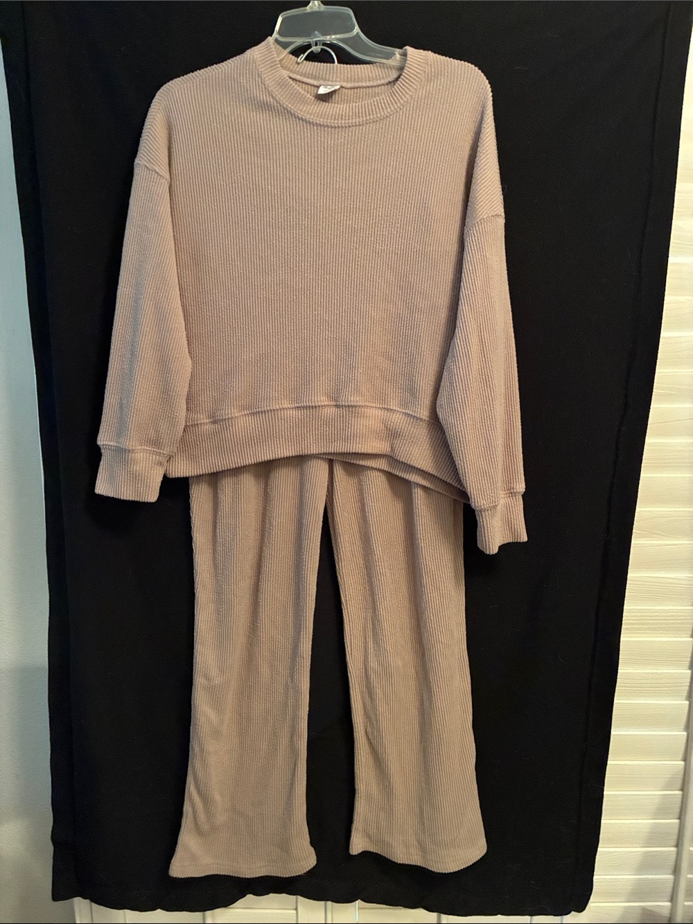 Cozy Ribbed Wide-Leg Lounge Set - Taupe